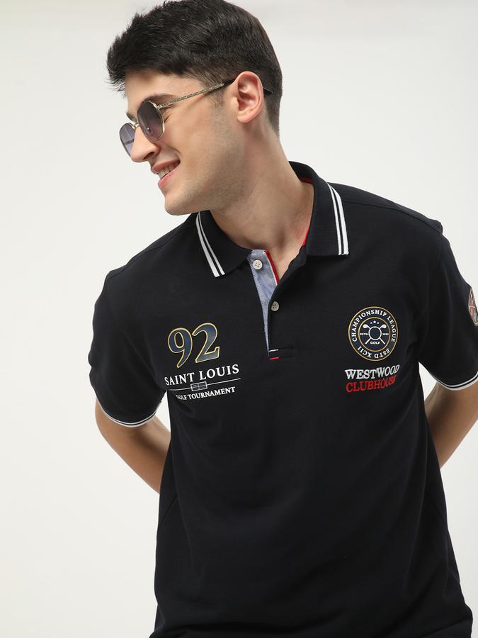 Men Typographic Print Regular Fit Polo T-Shirt image number 0