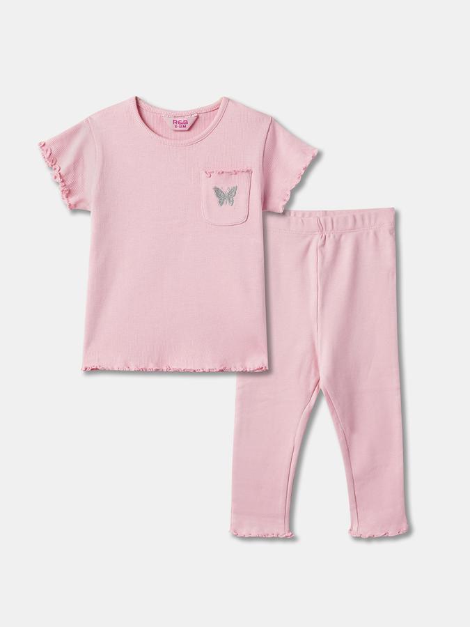 Girls Ribbed Round-Neck Top & Pants Set image number 0