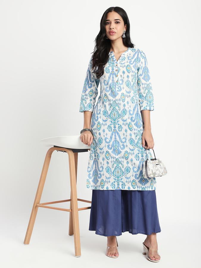 Women Cotton Regular Fit Mandarin Collar Printed Kurta