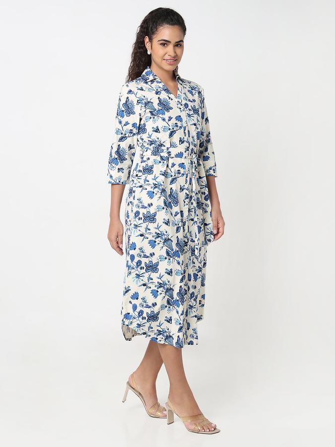 Patterned Shirt Dress with Classic Collar and 3/4 Sleeves image number 3