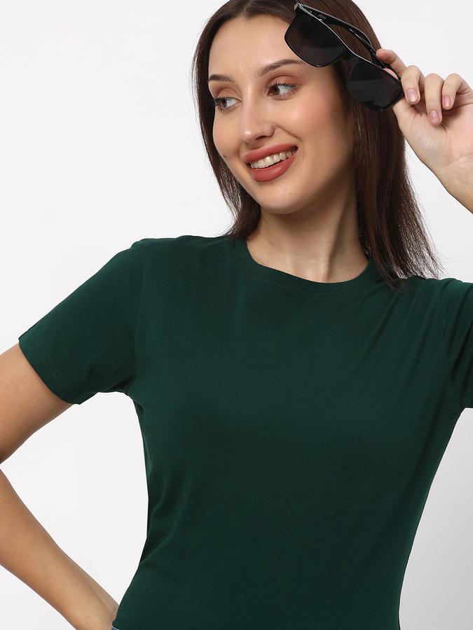 Women Cotton Regular Fit Crew Neck Solid T-shirt