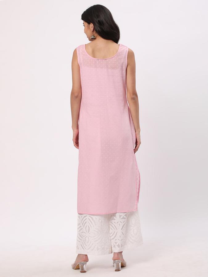 Women Cotton Regular Fit Round Neck Self-Design Kurta