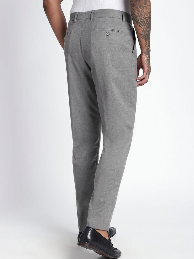 R&B Men Grey Solid Regular Fit Formal Trousers