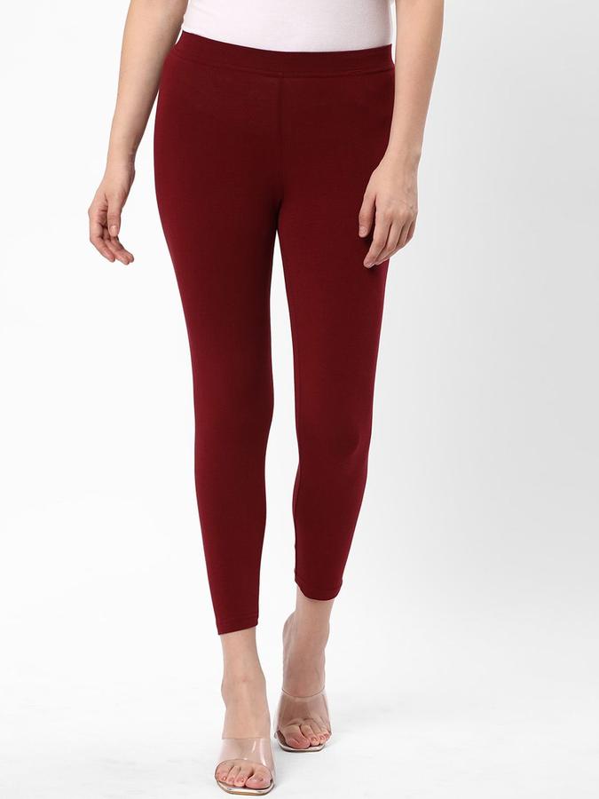 R&B Women Burgundy Solid Leggings