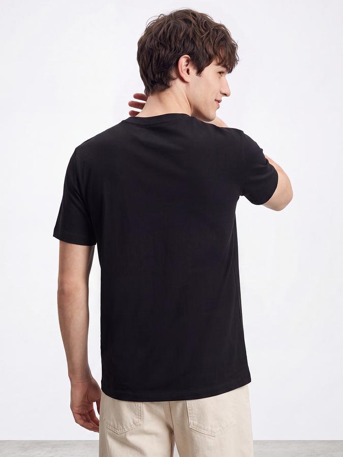 R&B Men Black Typographic Print Short Sleeves Pure Cotton Tshirt