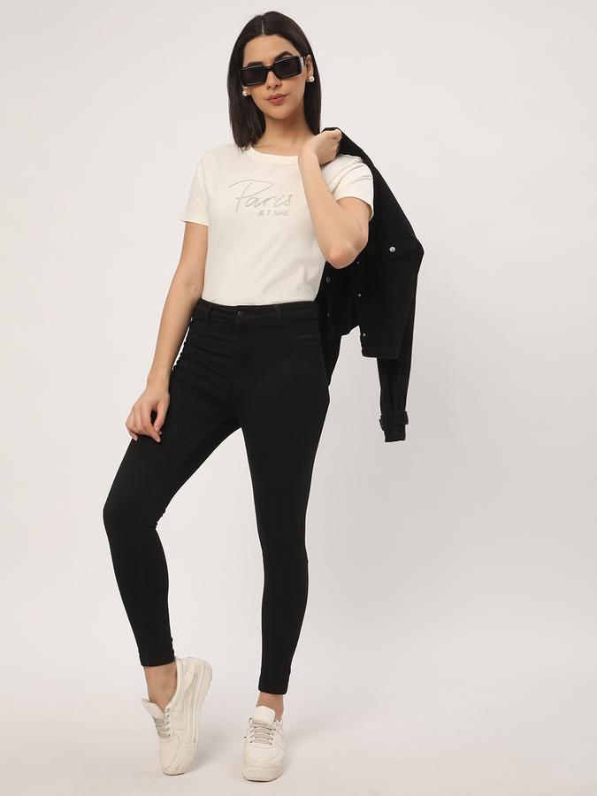 Women Typographic Print Regular Fit Round-Neck T-Shirt image number 1