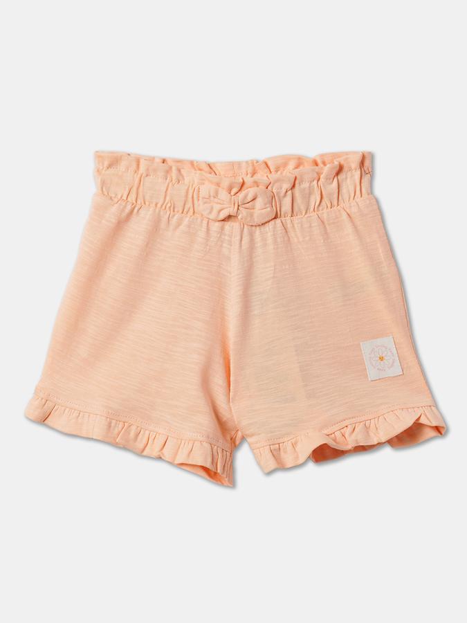 Girls Cotton Regular Fit Paperbag Waist Clean Hem Shorts