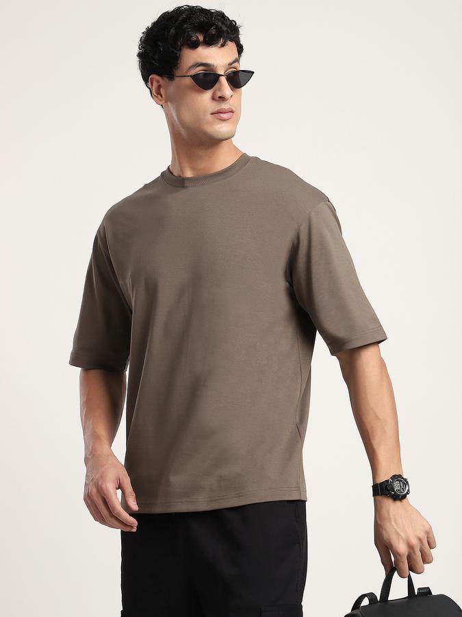Men Cotton Blend Relaxed Fit Crew Neck Solid T-shirt