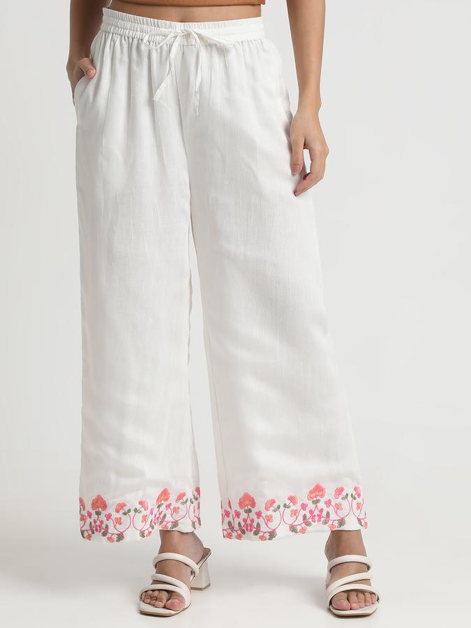R&B Women's White Embroidered Palazzo