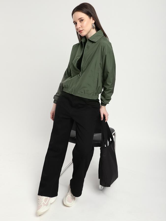 R&B Women Olive Solid Lightweight Jacket
