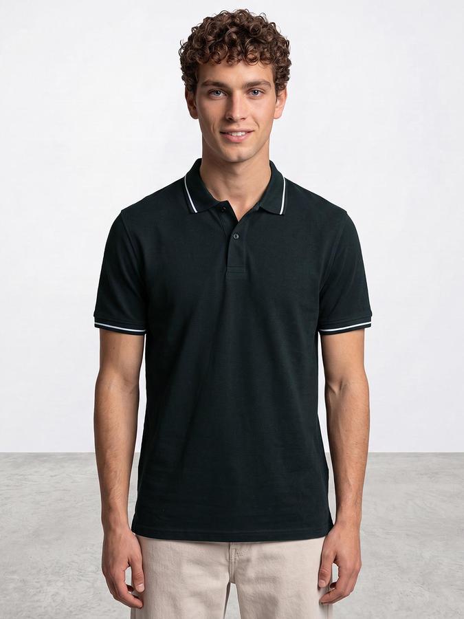 R&B Men Indigo Textured Short Sleeves Polo Collar T-Shirt