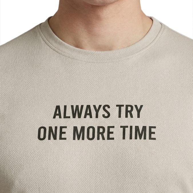 R&B Men Cream Polyester Printed Round Neck T-Shirt