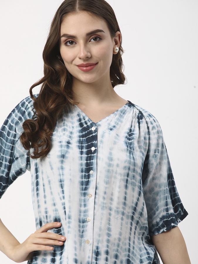 Women Rayon Relaxed Fit V-Neck Tie-Dye Ethnic Top