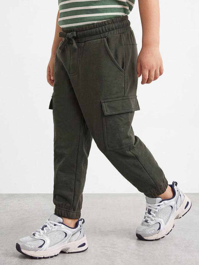 R&B Boys Green Mid Rise Cargo Trackpants With Drawstring Closure