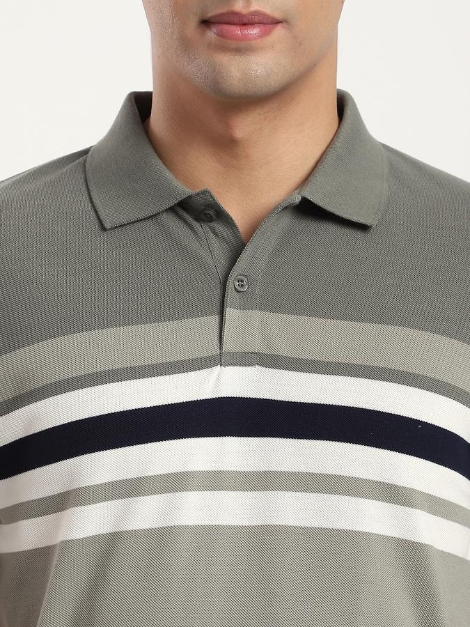 Men Cotton Blend Slim Fit Polo Neck Striped T-shirt