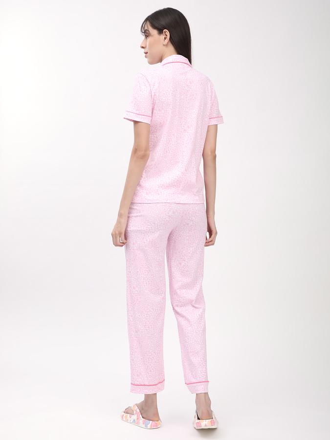 R&B Women Pink Striped Collared Pyjama Set