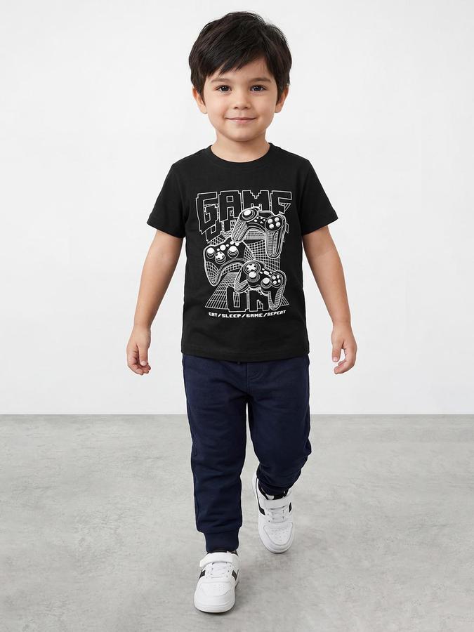 R&B Black Boys Printed Short Sleeves Tshirt