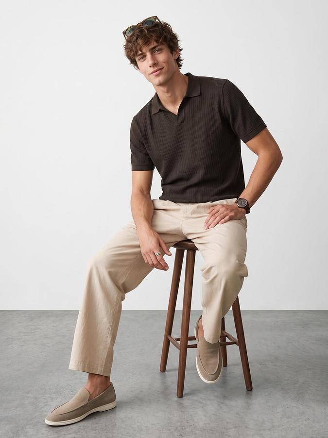 R&B Men Brown Textured Short Sleeves Polo Collar T-Shirt