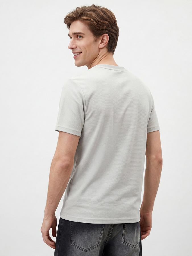 R&B Men's Grey Short Sleeves Round Neck Graphic Print T-Shirt