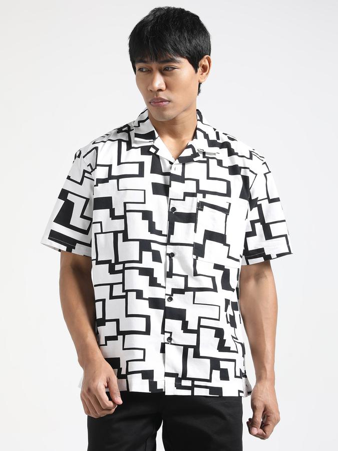 Men Geometric Lapel Collar Casual Shirts