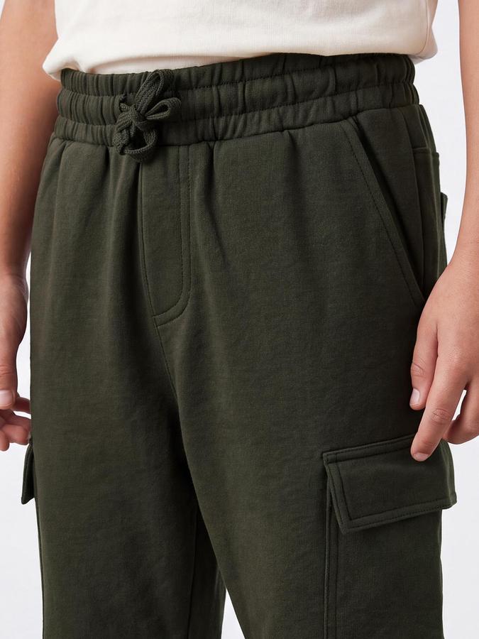 R&B Boys Olive Solid Cargos Track Pants