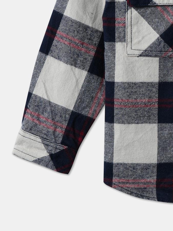 Boys Cotton Regular Fit Long Sleeve Hooded Plaid Shirt