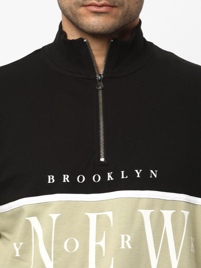 Men Fleece Regular Fit Half Zip Colour Block Sweatshirt