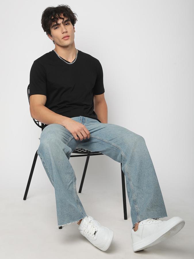 Men Cotton Regular Fit V-Neck Solid T-shirt