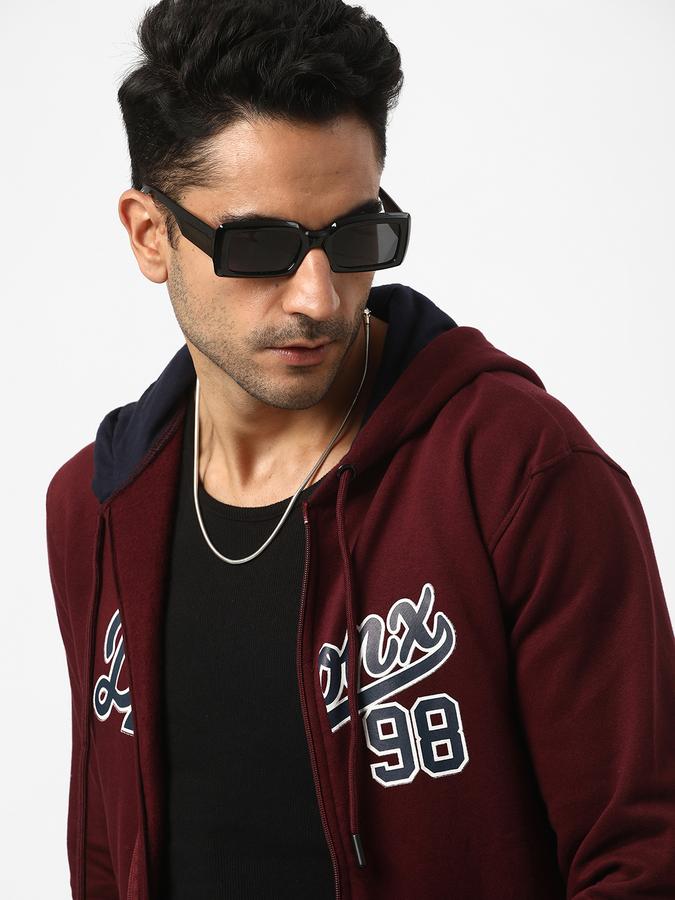 Men Typographic Print Regular Fit Hooded Jacket