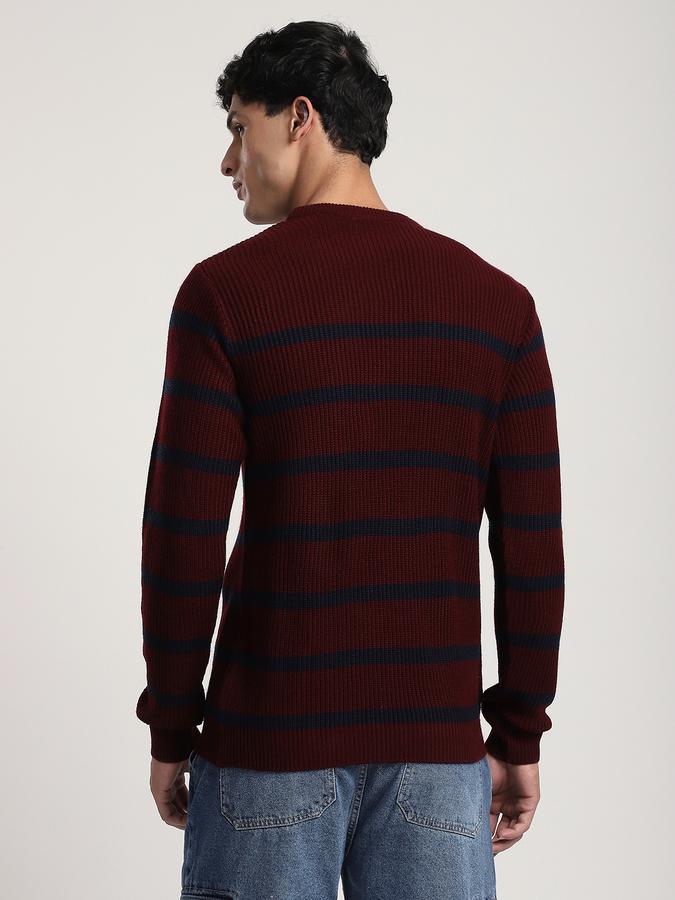 Men Knit Regular Fit Crew Neck Striped Sweater