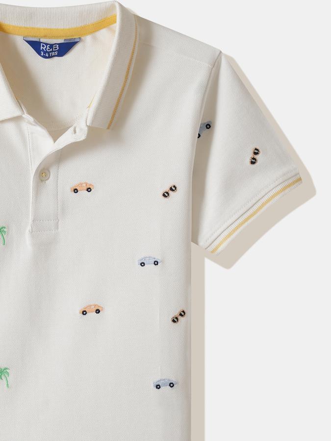 Boys Cotton Regular Fit Polo Neck Embroidered T-shirt