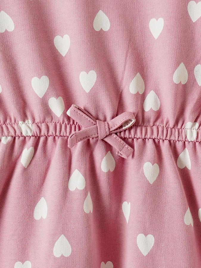 R&B Girls Pink Printed Full Sleeves Round Neck Knee Length Fit &amp; Flare Dress