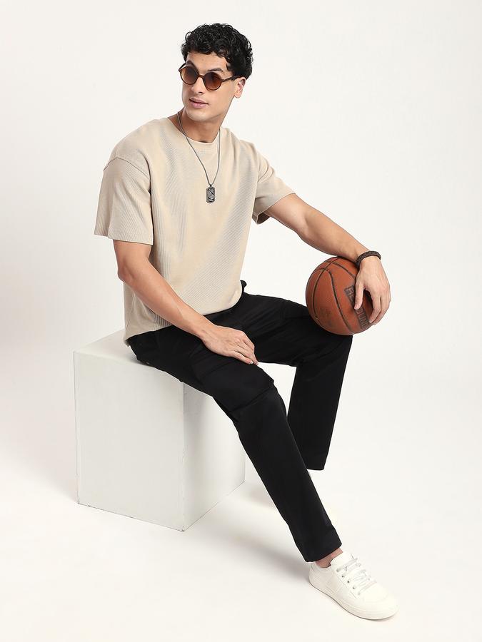 Men Cotton Loose Fit Crew Neck Ribbed T-shirt