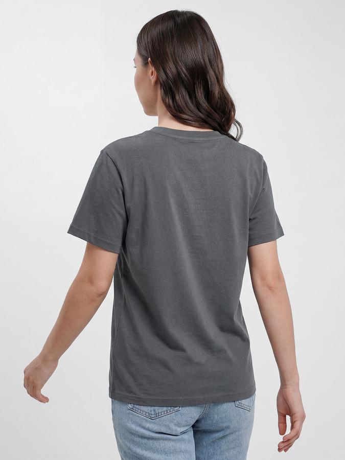 R&B Grey Typography Women Round Neck Regular Fit Short Sleeves T-Shirt 