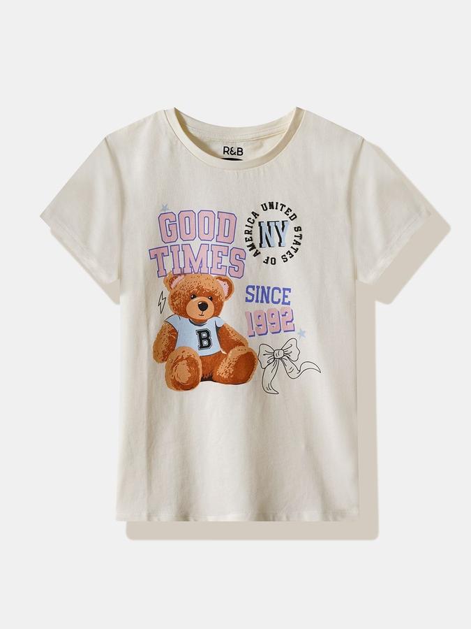Girls Cotton Regular Fit Crew Neck Graphic T-shirt