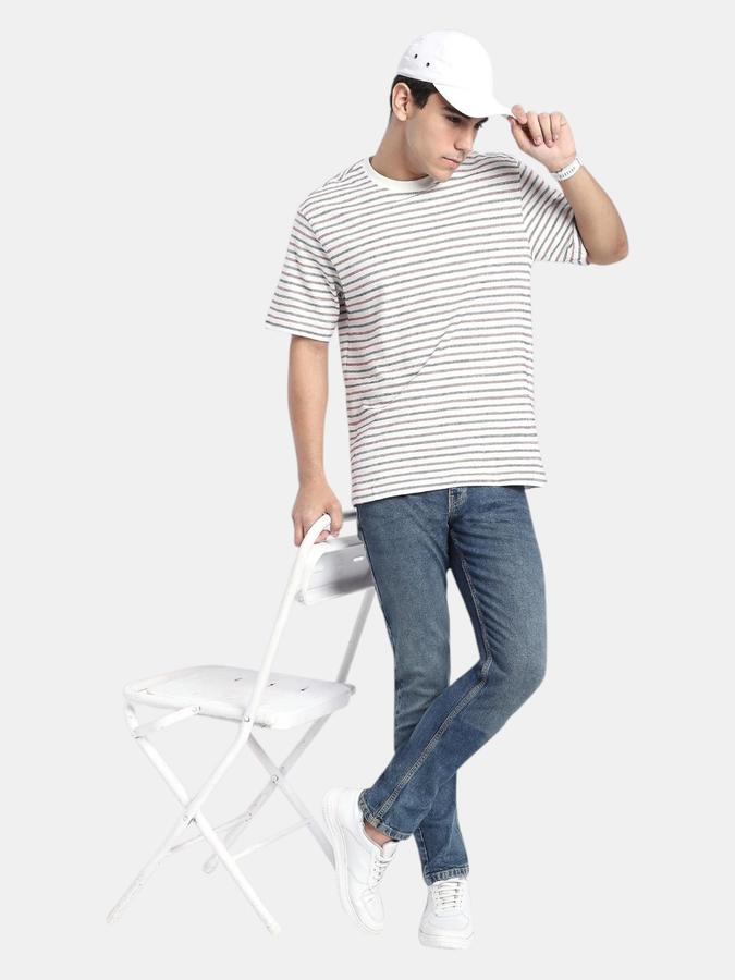 R&B Off White Striped Men Short Sleeve T-shirt