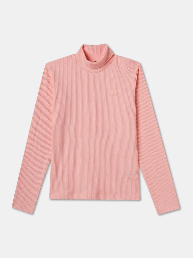 Girls Polyester Blend Regular Fit Turtle Neck Solid T-shirt
