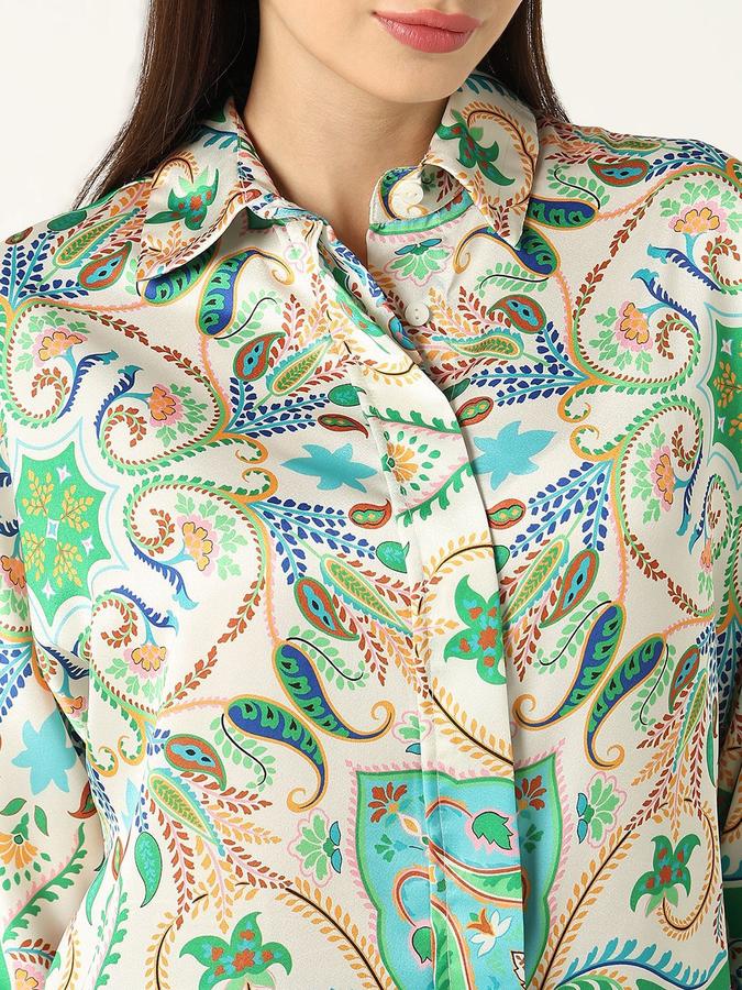 R&B Women Ivory Abstract Print Long Sleeves Shirt 