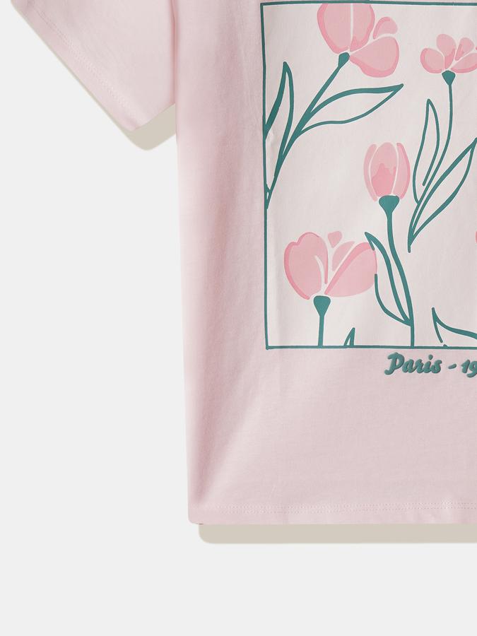 Girls Cotton Regular Fit Crew Neck Graphic T-shirt