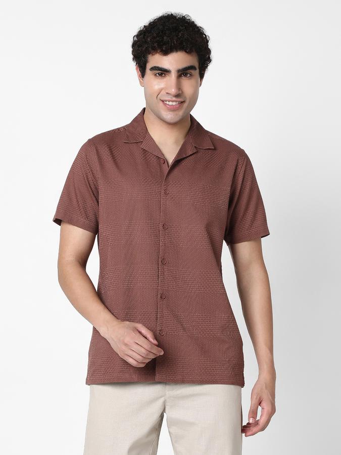Men Cotton Relaxed Fit Camp Collar Solid Shirt