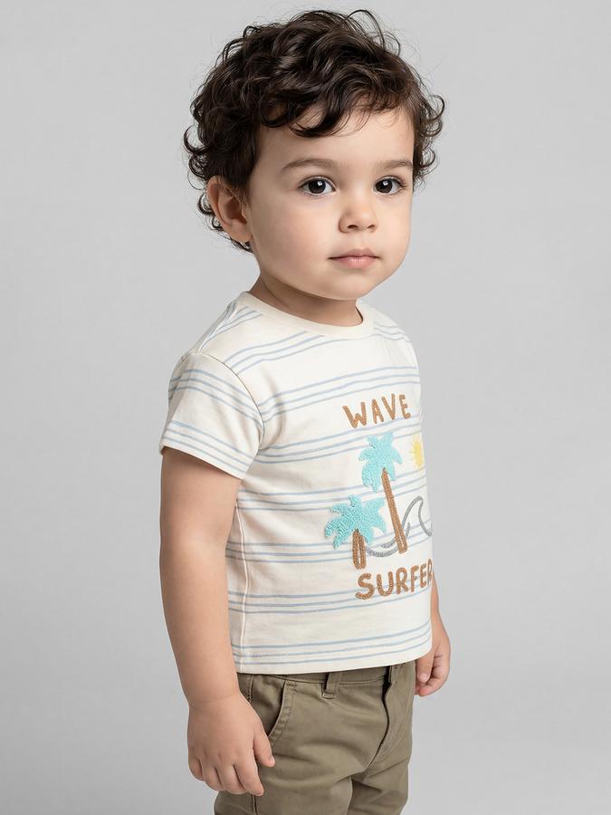 R&B White Graphic Print Boys Round Neck Regular Fit Short Sleeves T-Shirt 