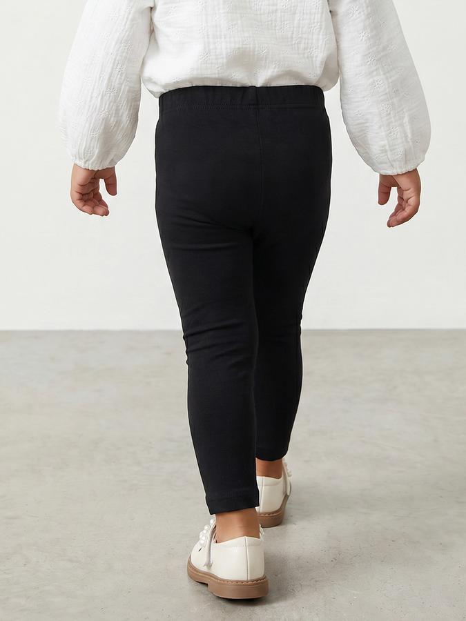 R&B Girl Black Solid Cotton Blend Leggings