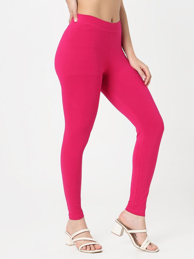 Women Cotton Lycra Elasticated Waist Full Length Solid Leggings