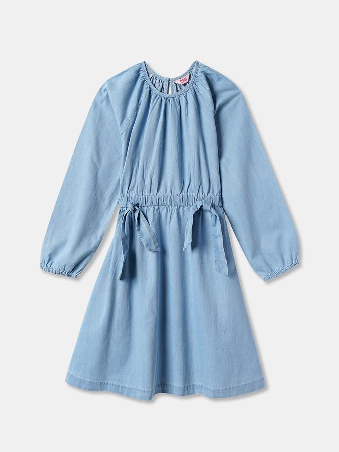 Girls Cotton A-Line Round Neck Solid Dress
