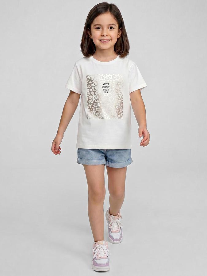 R&B White Girls Printed Short Sleeves Tshirt