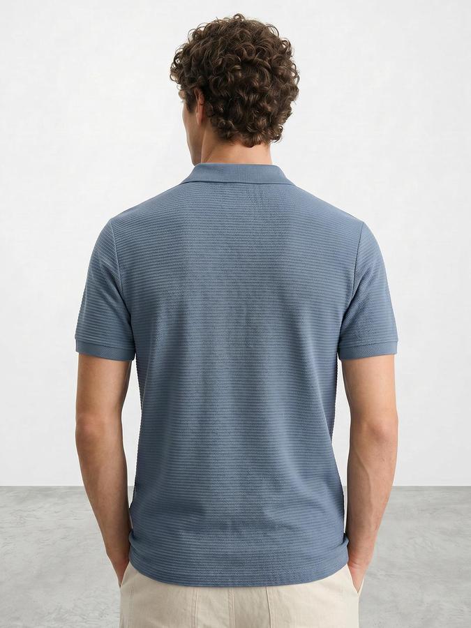 R&B Blue Men Textured Short Sleeves Tshirt