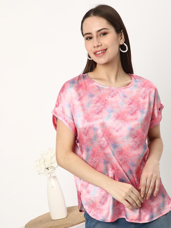Women Polyester Relaxed Fit Round Neck Abstract Top