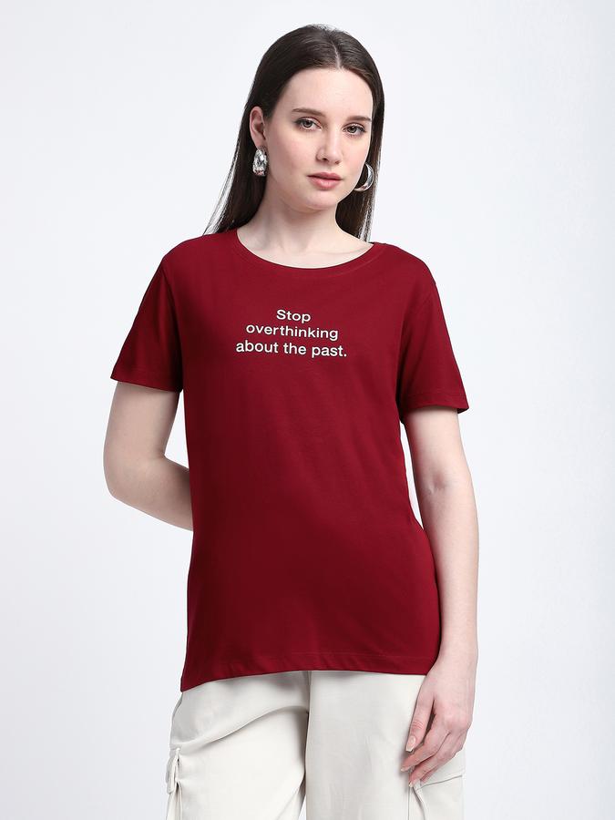 Women Cotton Regular Fit Crew Neck Slogan T-shirt