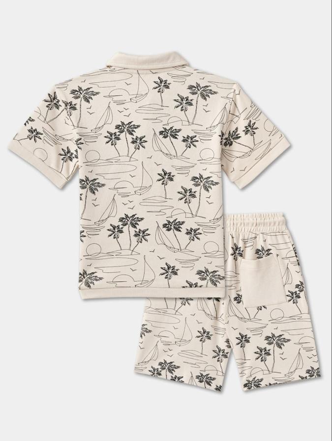 R&B Beige Printed Boys Clothing Set