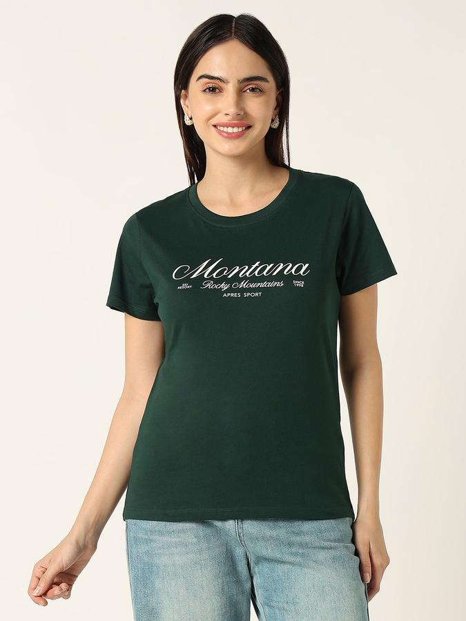 Women Cotton Slim Fit Crew Neck Graphic T-shirt